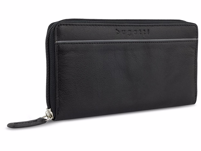 Кошелёк женский BUGATTI Banda, с защитой данных RFID, чёрный, кожа/полиэстер, 18,5х2х10 см Кошелёк женский BUGATTI Banda, с защитой данных RFID, чёрный, кожа/полиэстер, 18,5х2х10 см