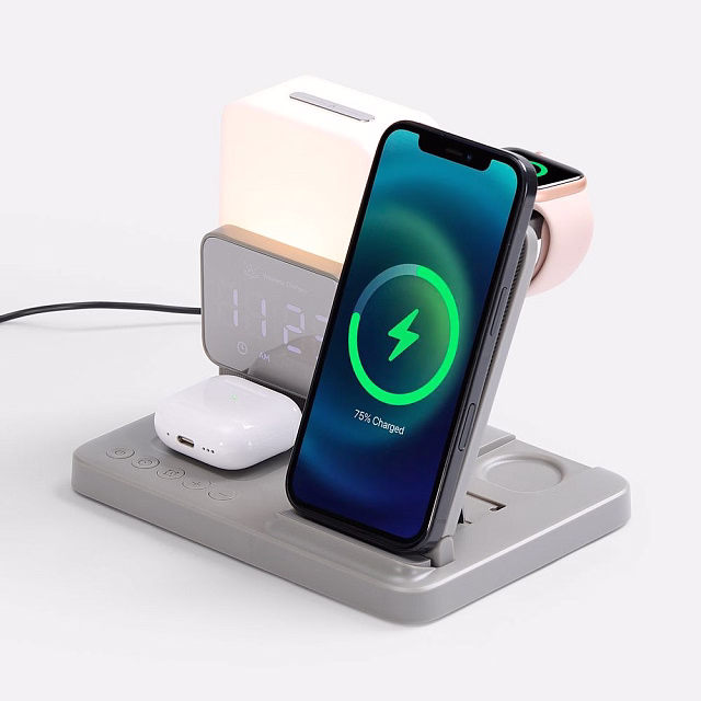 Зарядная станция с электронными часами и подсветкой Large Charge ver.3, серая Зарядная станция с электронными часами и подсветкой Large Charge ver.3, серая