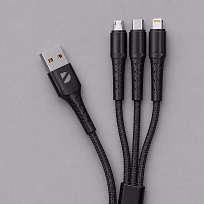 Дата-кабель Armor 3 в 1: micro USB, USB-C, Ligthning, 1.2м, черный, Deppa