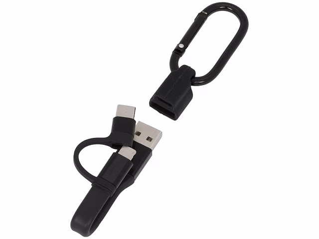 Кабель для зарядки Fold 3-в-1 с карабином, черный Кабель для зарядки Fold 3-в-1 с карабином, черный