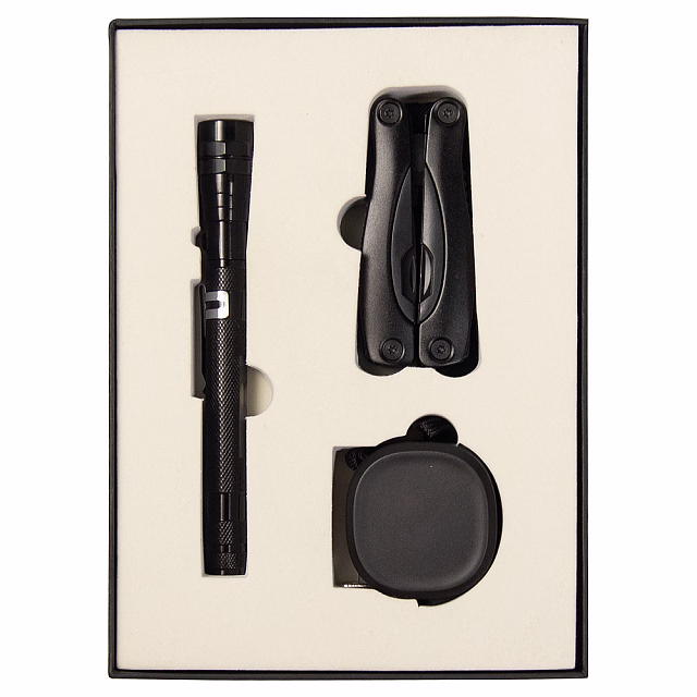 Набор подарочный Solution Superior Trio (Фонарь телескопический Tools Flashlight, рулетка Tools Trecker 3 метра, мультитул Tools Birmingham), черный