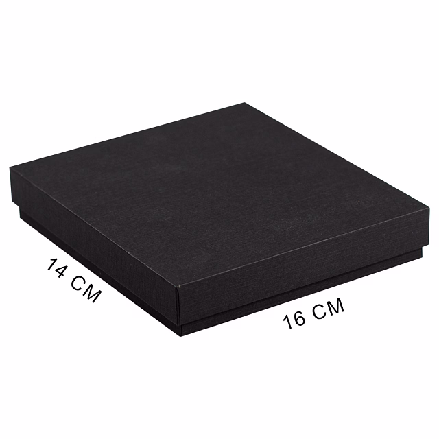 Коробка подарочная, размер 16*14*2 см, Solution Superior Linen, черная, бежевый ложемент под индивидуальную вырубку
