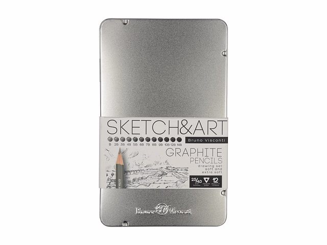 Набор чернографитовых карандашей Sketch & Art ,12 шт. b-14b, металлическая коробка с ложементом Набор чернографитовых карандашей Sketch & Art ,12 шт. b-14b, металлическая коробка с ложементом