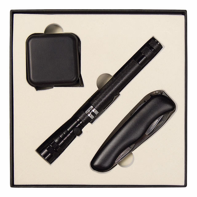 Набор подарочный Solution Superior Trio (Фонарь телескопический Tools Flashlight, рулетка Tools Master, 3 метра, нож складной Tools Nova ) черный