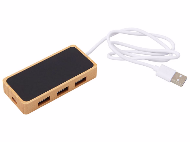 USB хаб с подсветкой лого Reedia S5, 3*USB, 1*Type C, бамбук, черный
